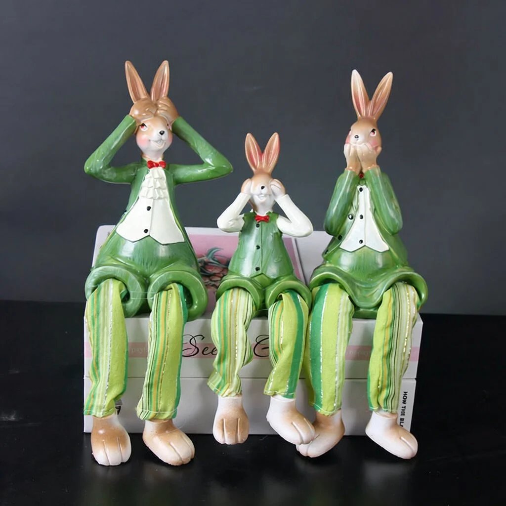 Creative And Cute Three-bu Rabbit Hanging-legged Doll Resin Decorative Craft Home Decor Furnishings | Decorative Figurine