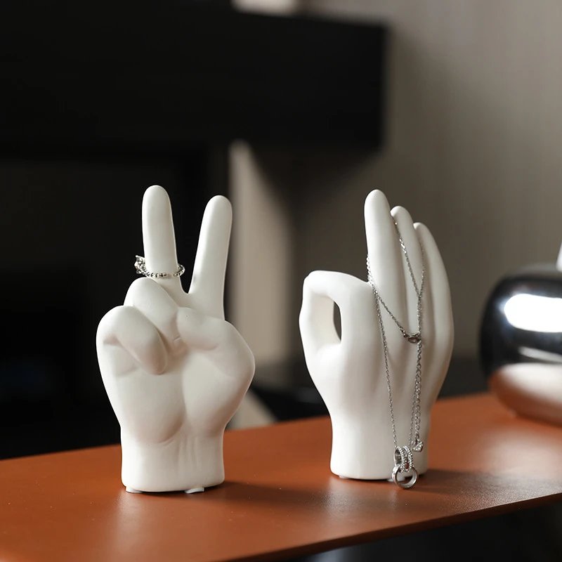 Creative Simple Finger And Palm Ceramic Small Ornament Ins Style Ring Storage Rack Jewelry Rack Soft | Storage Organizer