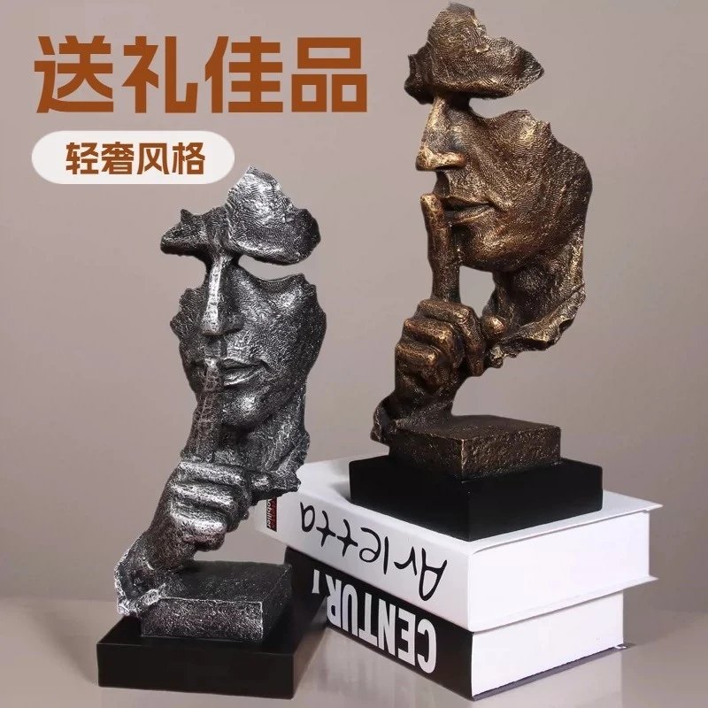 Simple Modern Creative Character Sculpture Home Silence Is Gold Ornament Art Retro Decor Study Decorative | Decorative Figurine