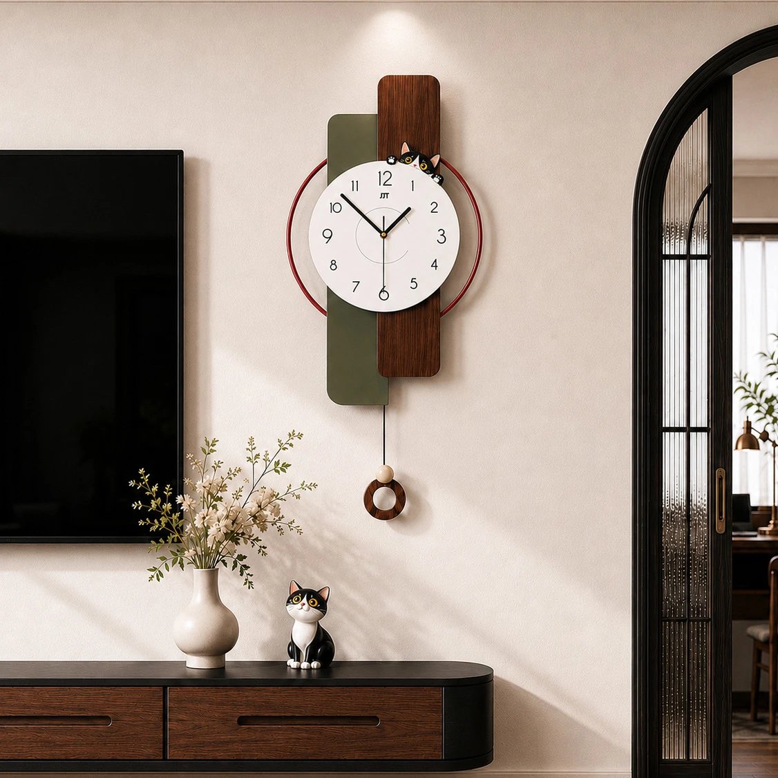 Creative Mid-century Style Clock Wall-mounted Punch-free Home Wall Clock Living Room High-end Restaurant | Decorative Clock