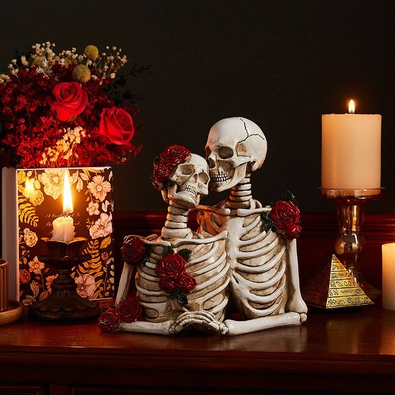 Gothic Couple Resin Skull Model Halloween Scene Layout Props And Accessories Hot Product | Halloween Decor