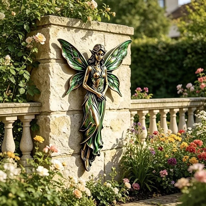 The Flower Fairy Pendant Is In Retro Bronze Gradient Color With Emerald Green Veined Textured Wings. | Home Decor