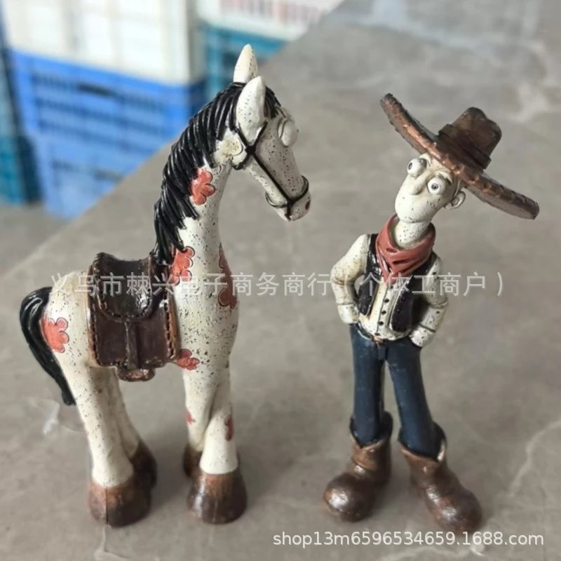 Retro Old American Country Style Western Cowboy Horse Resin Ornament Home Tabletop Decor | Decorative Figurine