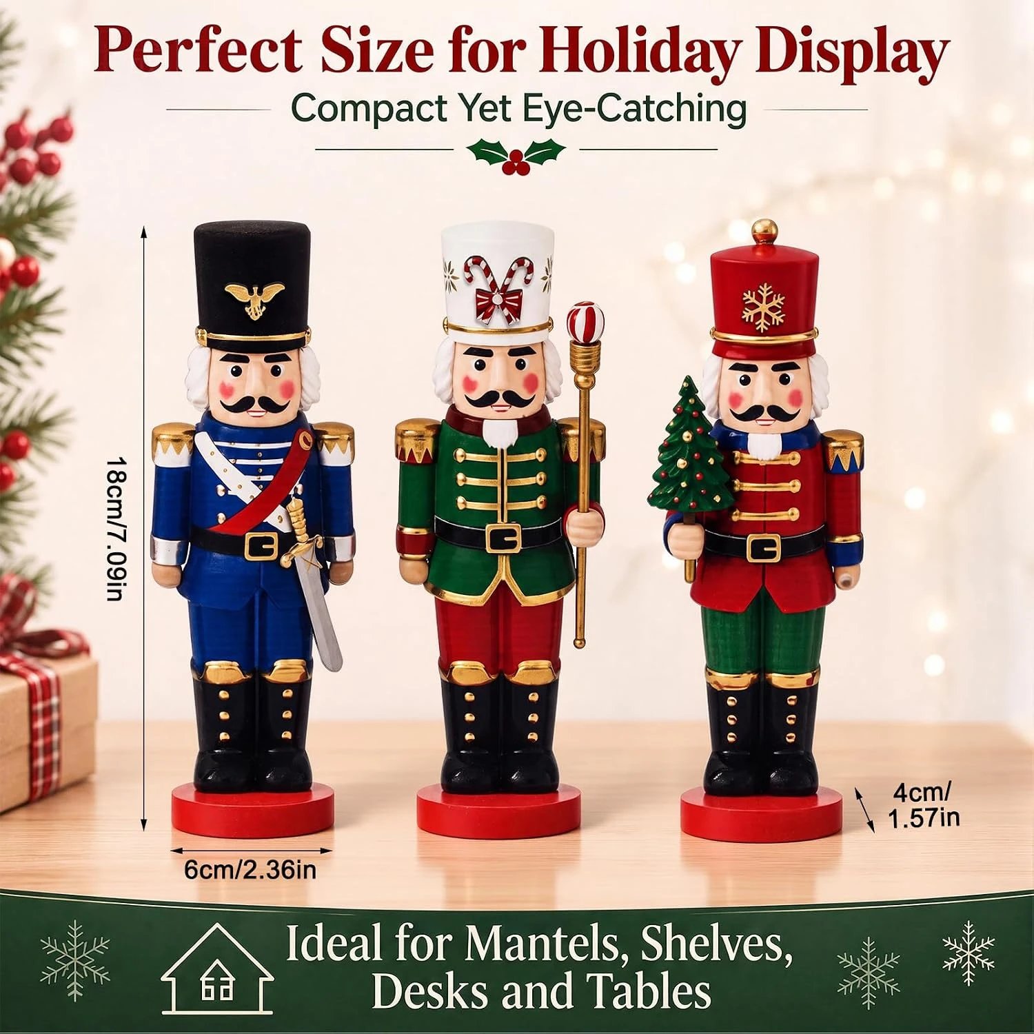 2d Wooden Christmas Nutcracker European Nutcracker Wooden Veneer Nutcracker Soldier Retro Desktop Set | Christmas Decor