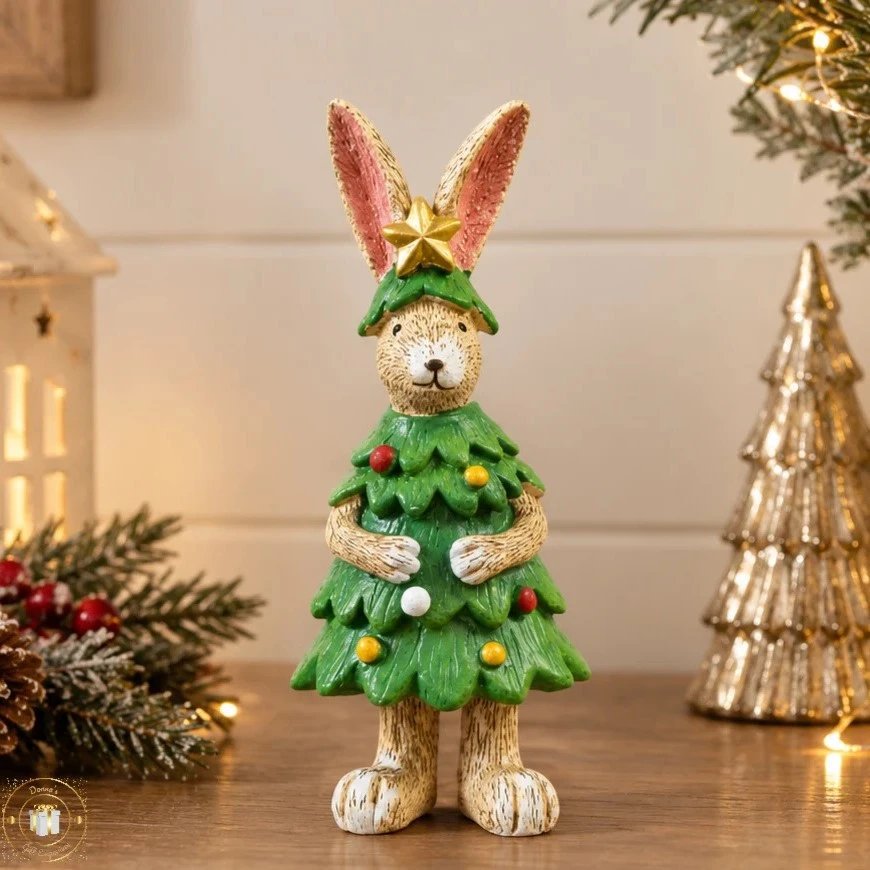 Christmas Tree Rabbit Figurine Christmas Rabbit Resin Decorative Craft | Christmas Decor