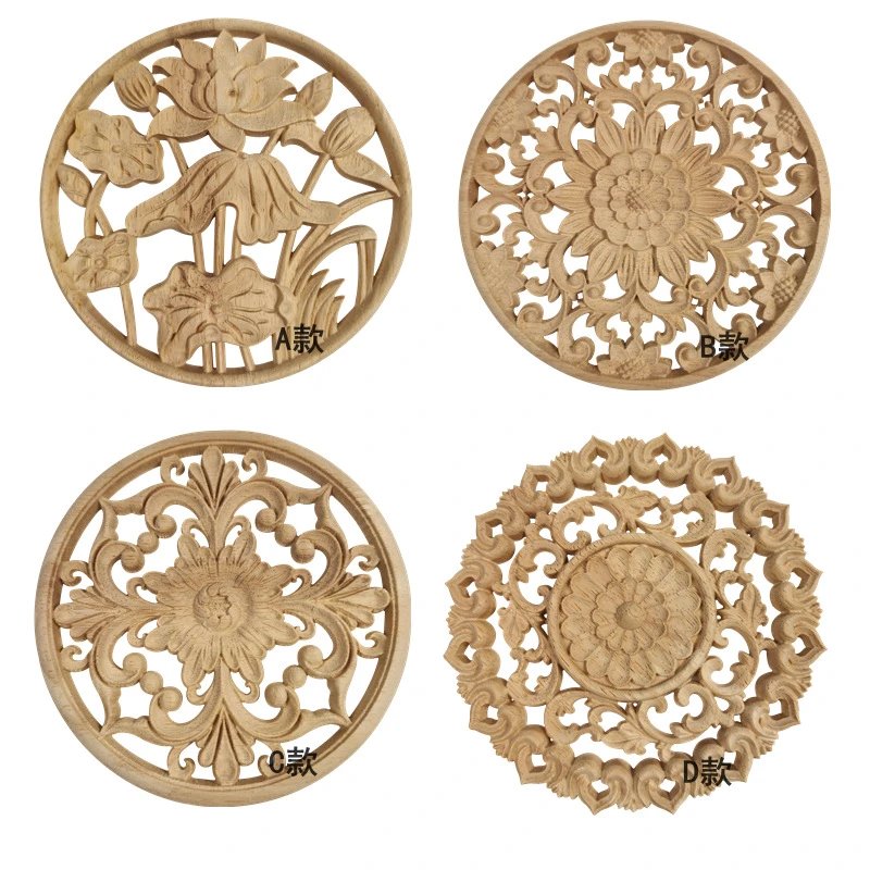 Round Wood Carving Solid Wood Carving European Style French Decorative Disc Hollow Carving Relief | Home Decor