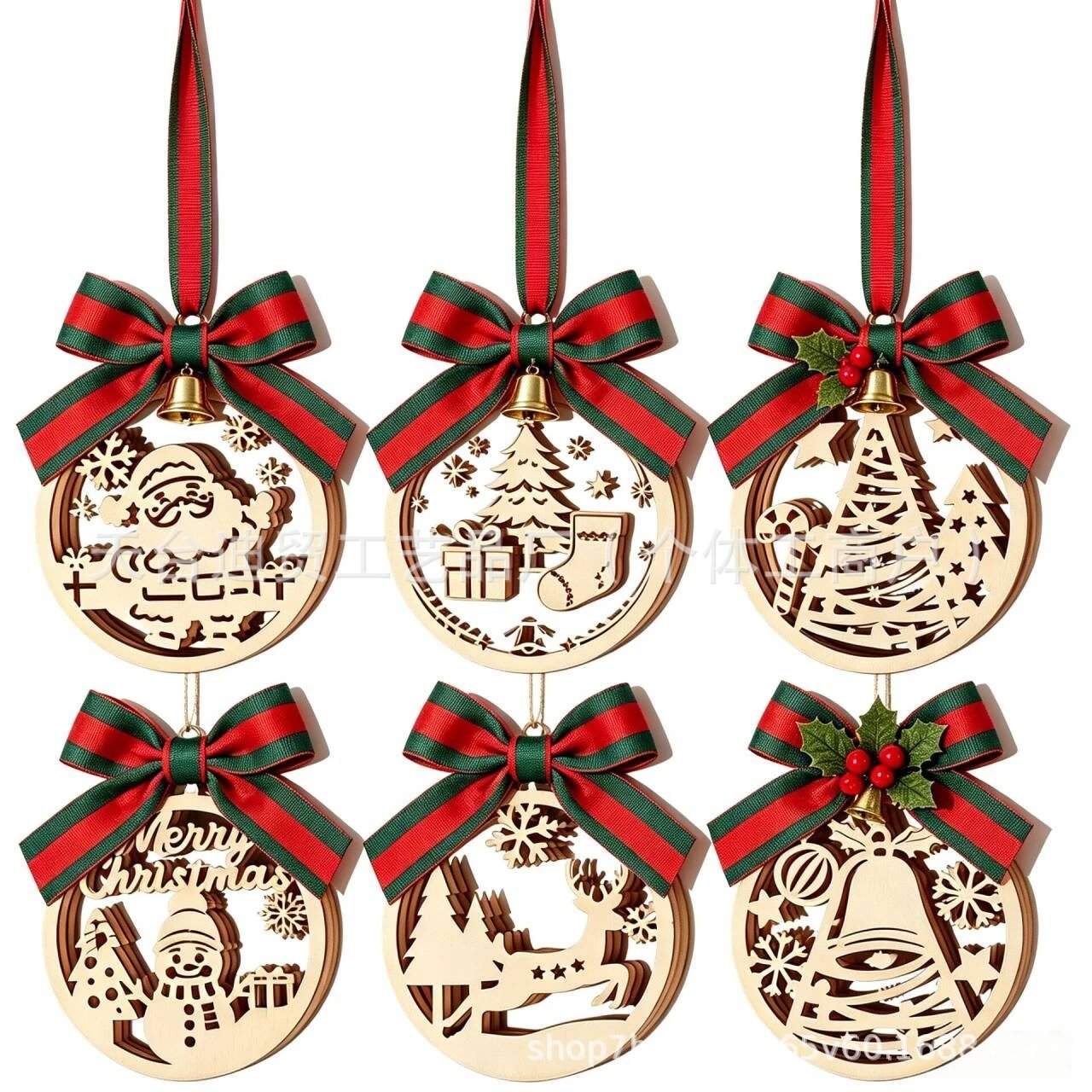 Wholesale Christmas Hollow Wooden Pendants Log Carvings Christmas Ornament Christmas Tree Decor | Christmas Decor