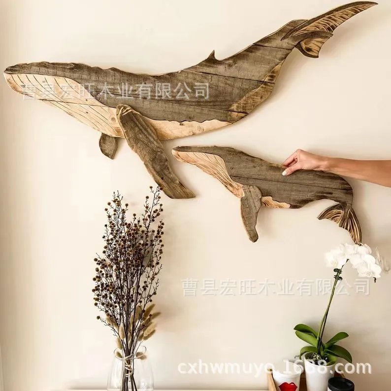 Father's Day Wooden Decor Ocean Element Whale Shark Pendant Home Decor Ornament Hanging | Decorative Figurine