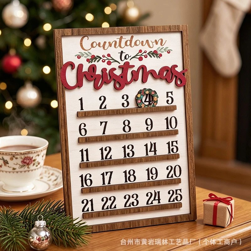 Christmas Wooden Calendar Mobile Ornament Creative Gifts Wooden Decorative Craft Countdown Calendar | Christmas Decor