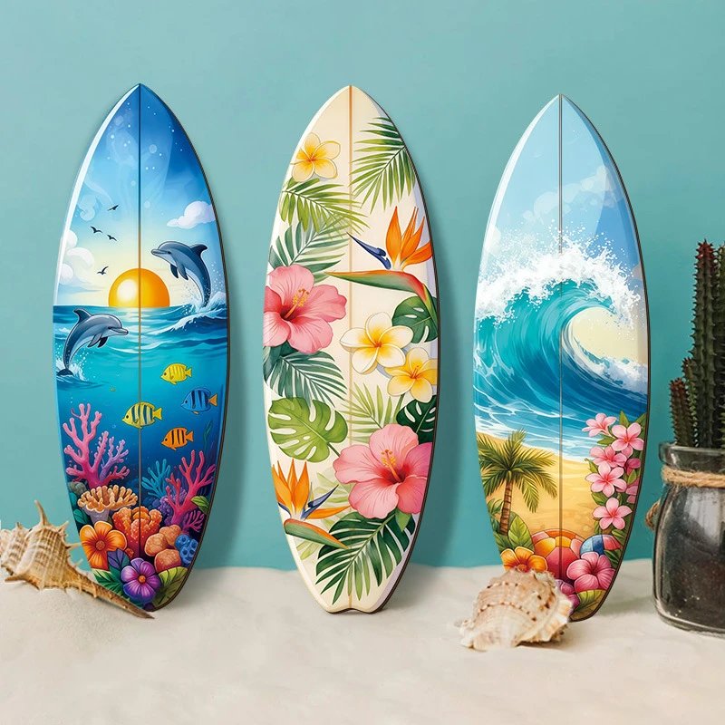 Summer Ocean Surfboard Wooden Pendant Hawaiian Style Wood Art Wall Hanging Wall Decor Bedroom Living Room Wall Decor