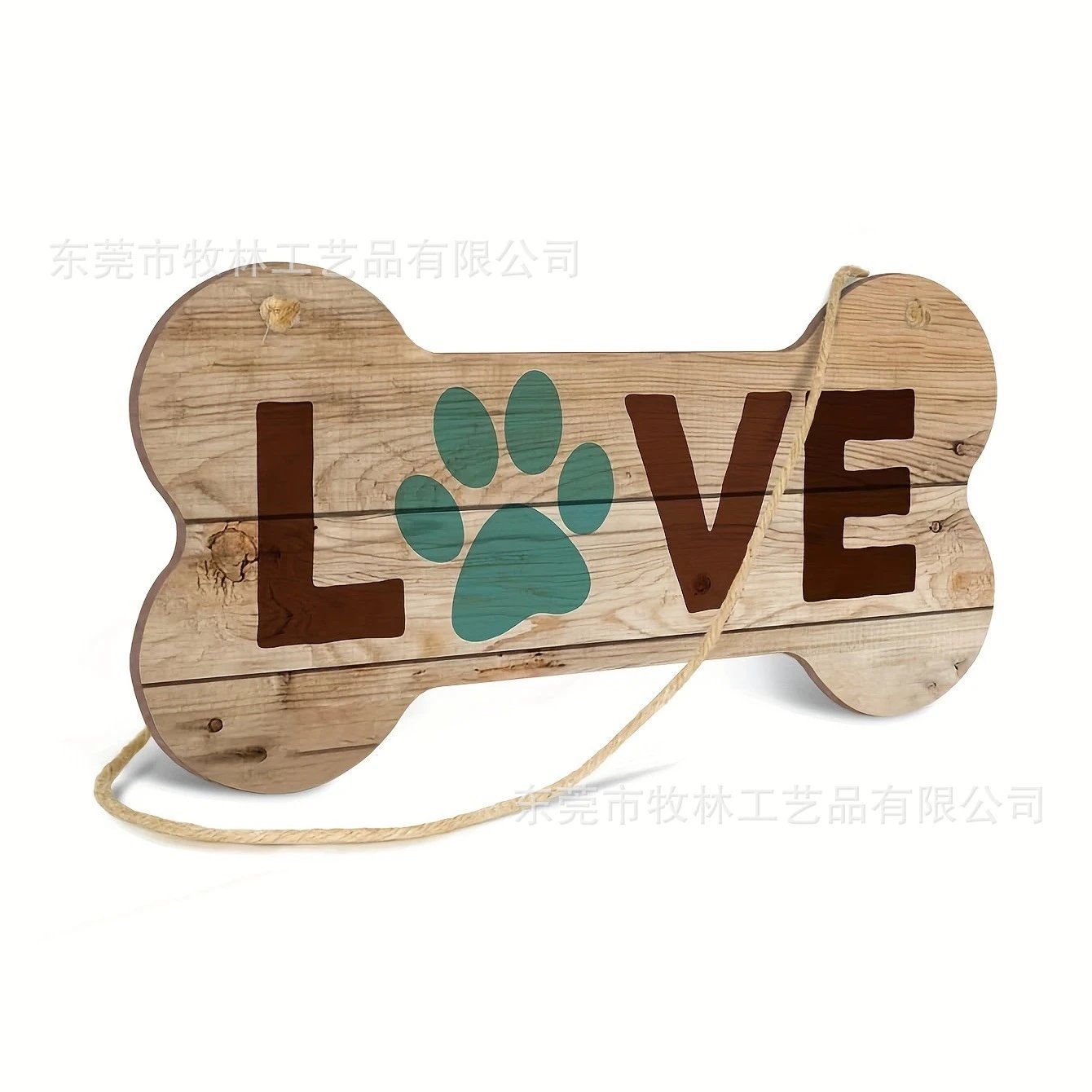 Old Wood Grain Bone Shape Wooden Hanging Sign Love Paw Print Wooden Sign Pet House Kennel Entrance Wall Decor