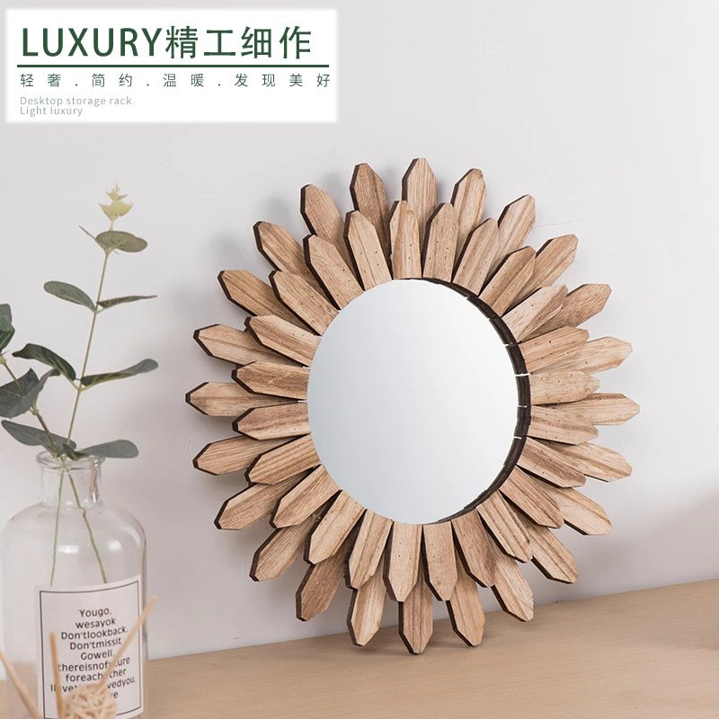 European Solid Wood Handmade Decorative Hanging Mirror Home Hotel Porch Decor Hanging Mirror Film And | Decorative Mirror