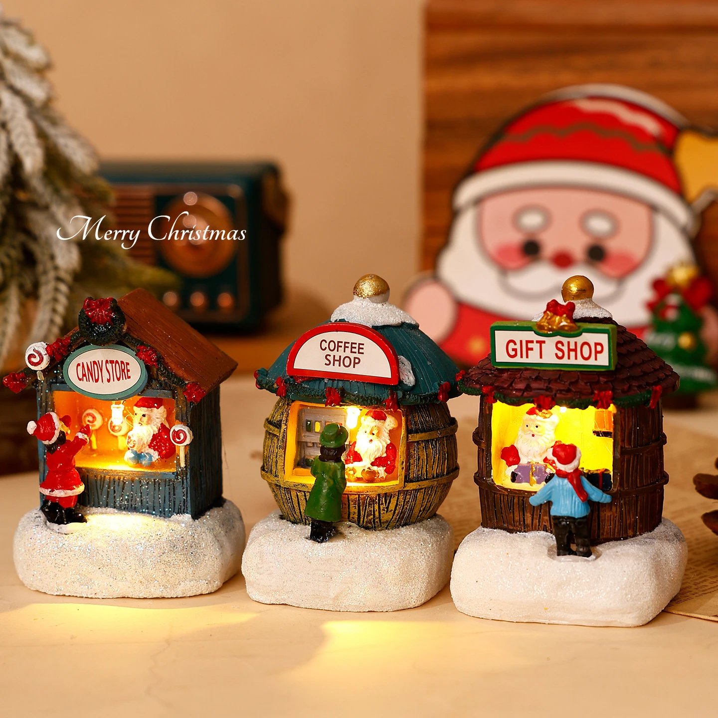 Christmas Decor Desktop Creative Small Ornament Resin Office Christmas Tree Santa Claus Ornament Gifts