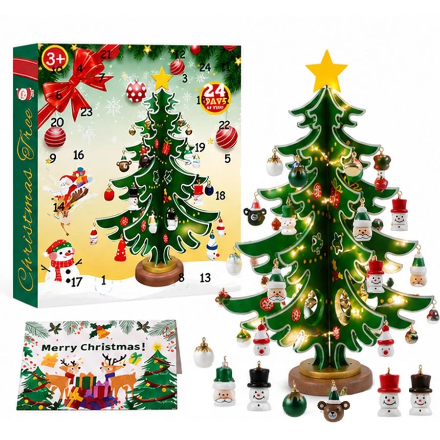 Y DIY Wooden Christmas Tree Ornament Blind Box Calendar To Timer With Lights 2m Decor Holiday Christmas | Christmas Decor