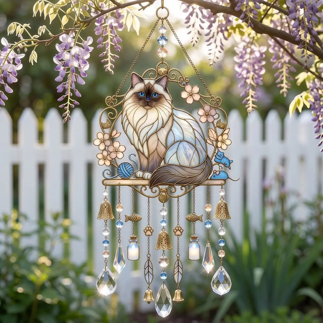 Cat Stained Suncatcher Wind Chime Cat Painted Suncatcher Wind Chime S | Home Decor