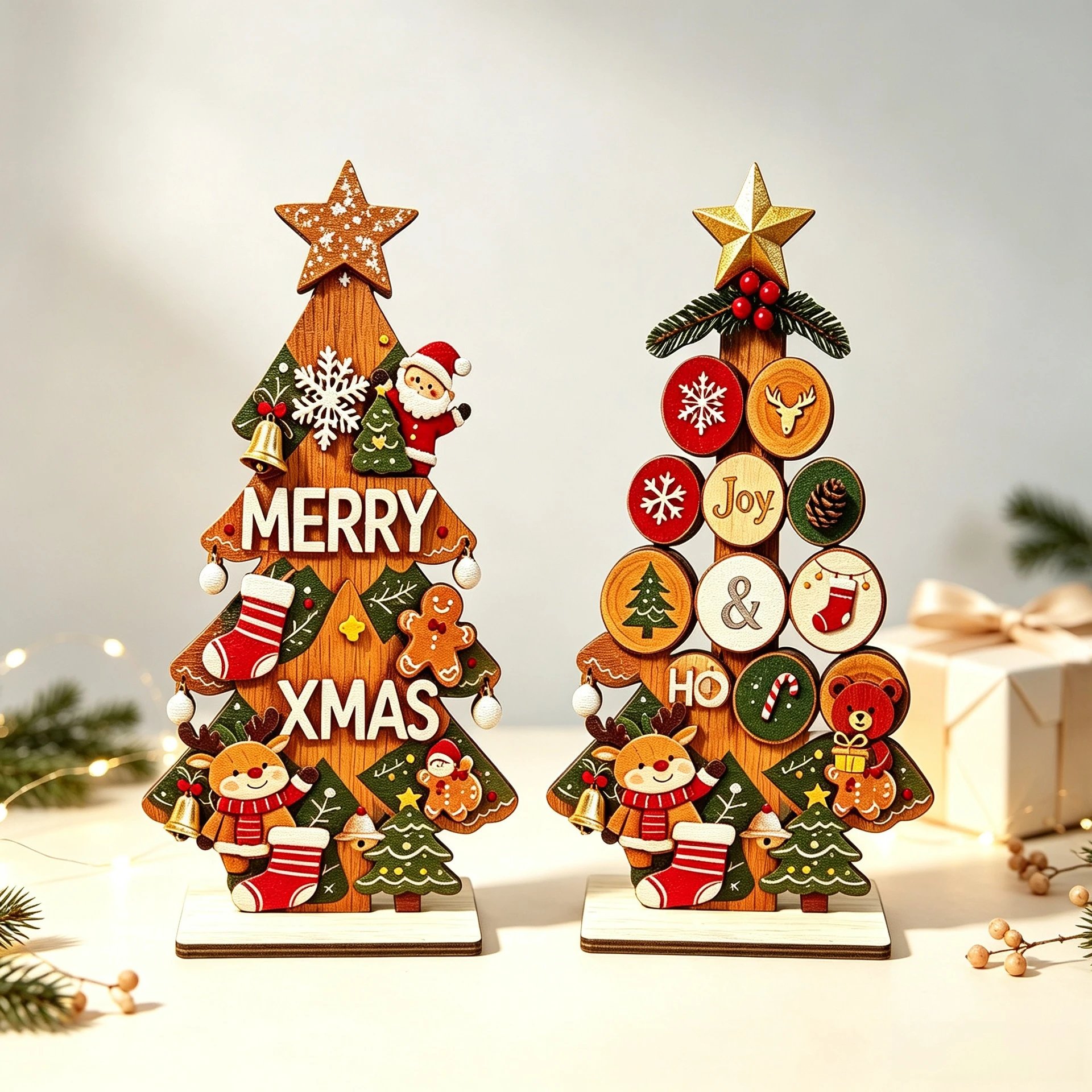 2026 Wooden Christmas Tree Tabletop Decor Snowman Old Man Ornament Christmas Decor Small Ornament