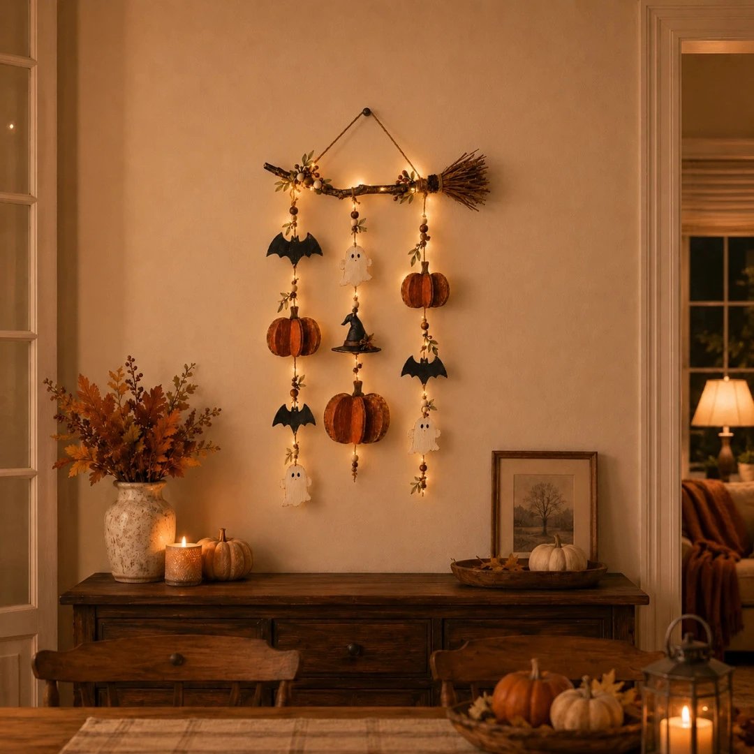 Witch Broom Wall Hanging Retro Wooden Light Witch Broom Wall Hanging S | Wall Decor