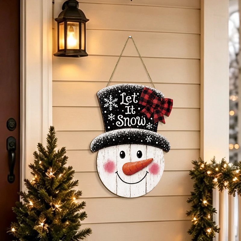Christmas Cartoon Snowman Wooden Hanging Sign Wall Hanging Welcome Sign Wall Hanging Wall Decor Festive | Christmas Decor