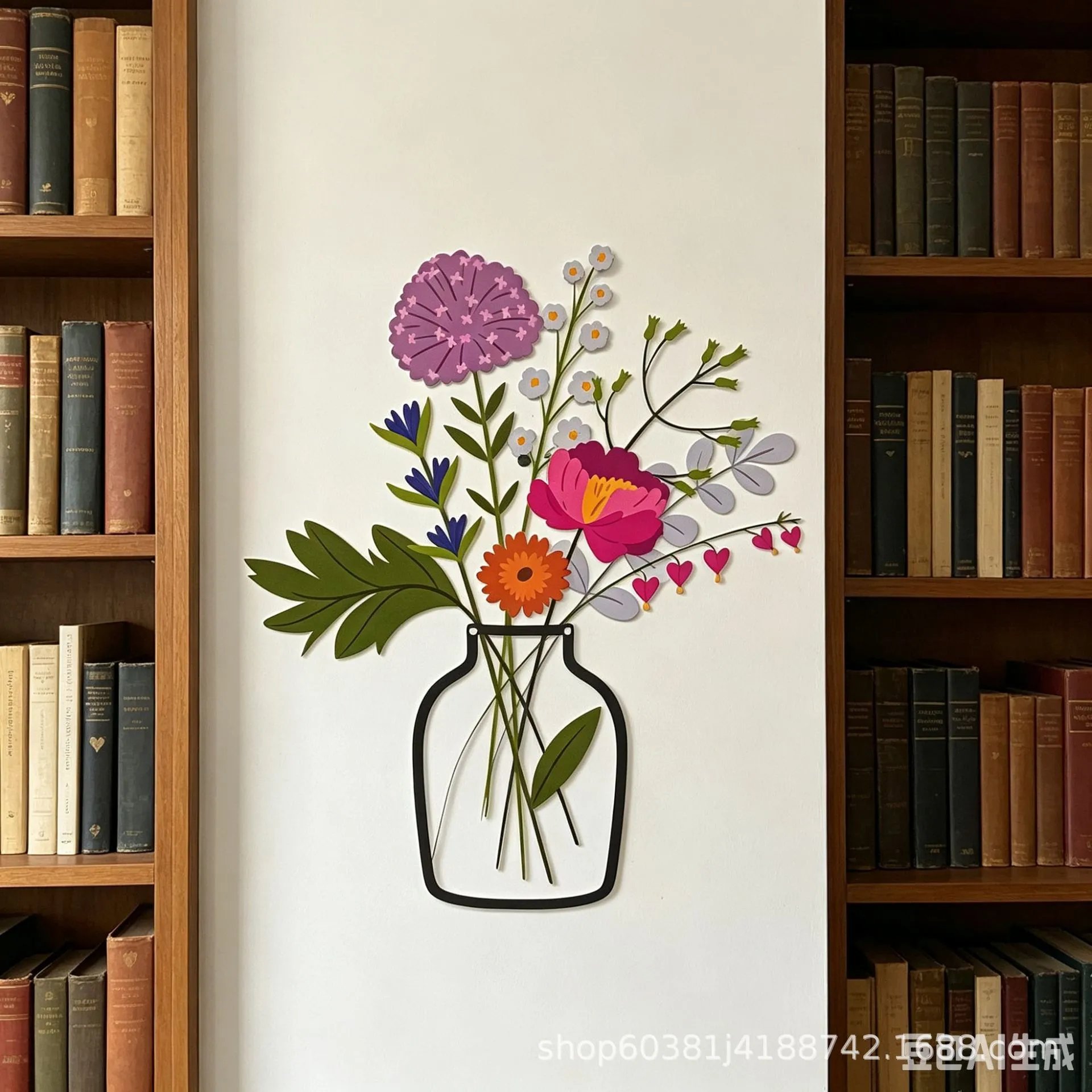 Metal Flower Wall Decor UV Printed Flower Vase Wall Decor Living Room Bathroom Home Bedroom Iron Art Pendant