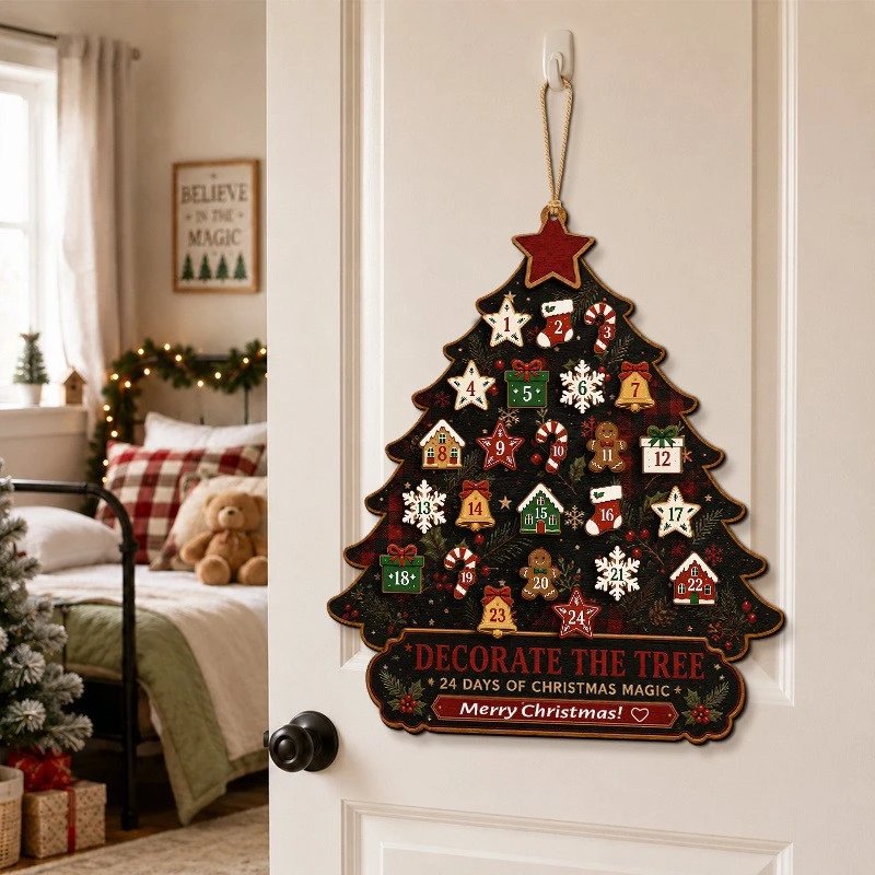 Wooden Countdown Calendar Christmas Tree Decor Pendant Christmas Gift Decor Christmas Decor Belt 24 Small Pendants