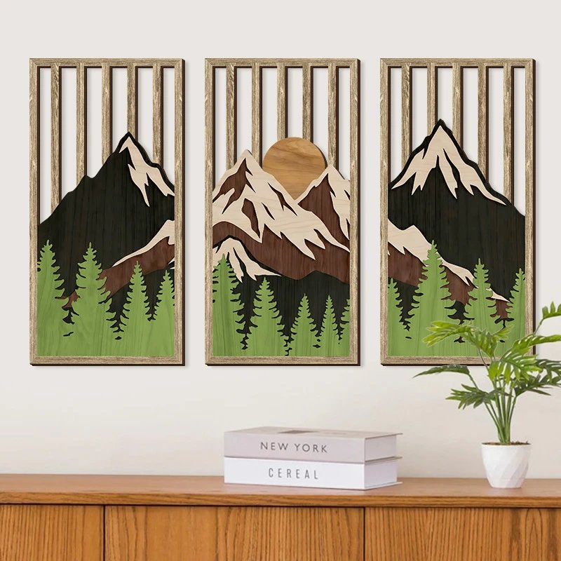 Bohemian Style Hollow Wooden Sign Mountain Forest Wall Hanging Minimalist Wall Hanging | Wall Decor