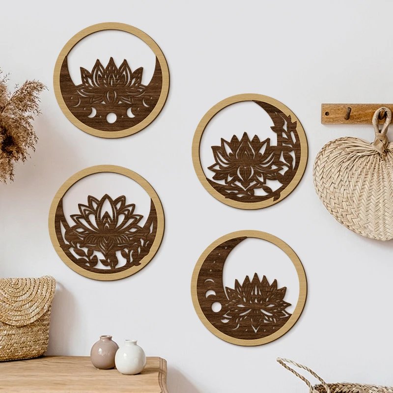Mandala Flower Hollow Wooden Sign Bohemian Style Round Wall Hanging Wall Decor Wood Art Wall Decor