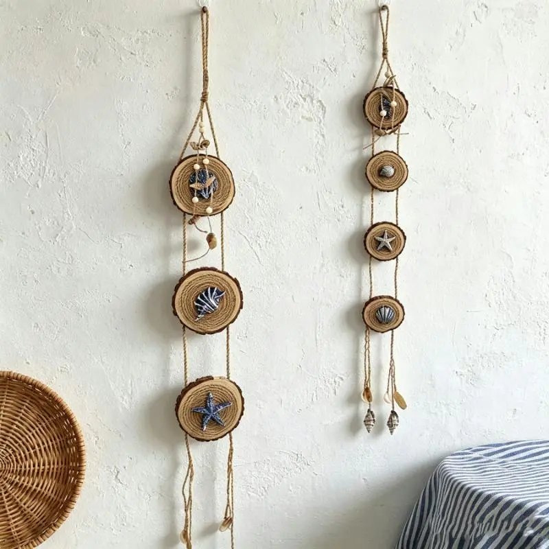 Log Hemp Rope Starfish Pendant Three-dimensional Conch Hanging String Seaside Home Entrance Wall | Wall Decor