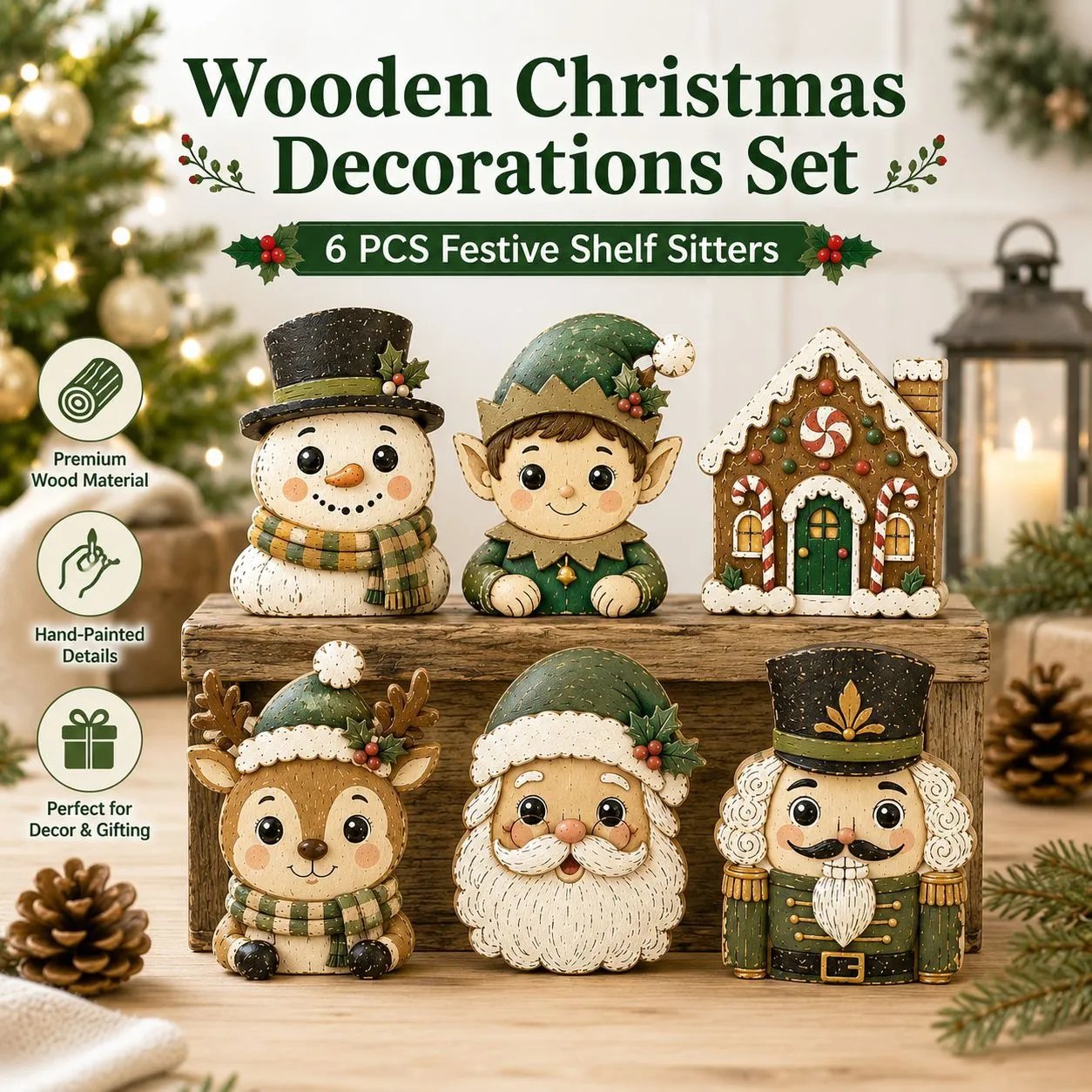 Products Christmas Wooden Ornament Snowmen Elves And Other Desktop Christmas Wooden Ornament | Christmas Decor