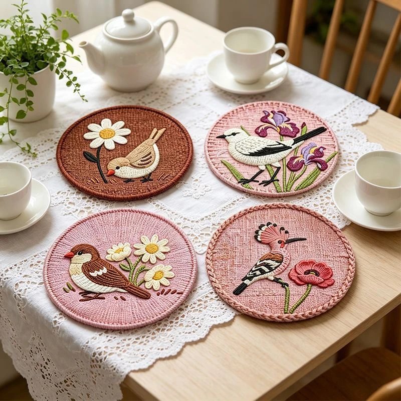 Imitation Woven Printed Insulated Coaster Placemat Round Chinese Style Anti-scalding Anti-slip Home | Home Decor
