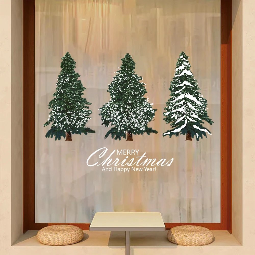 2027 Christmas Decor Stickers Glass Showcase Stickers Snowflake Pink Christmas Tree Static Stickers Door Stickers Window Grilles