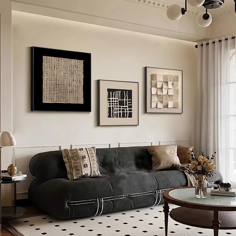 Log Wabi-sabi Style Living Room Decorative Painting High-end Modern Sofa Wall Triptych Hanging Painting | Home Decor