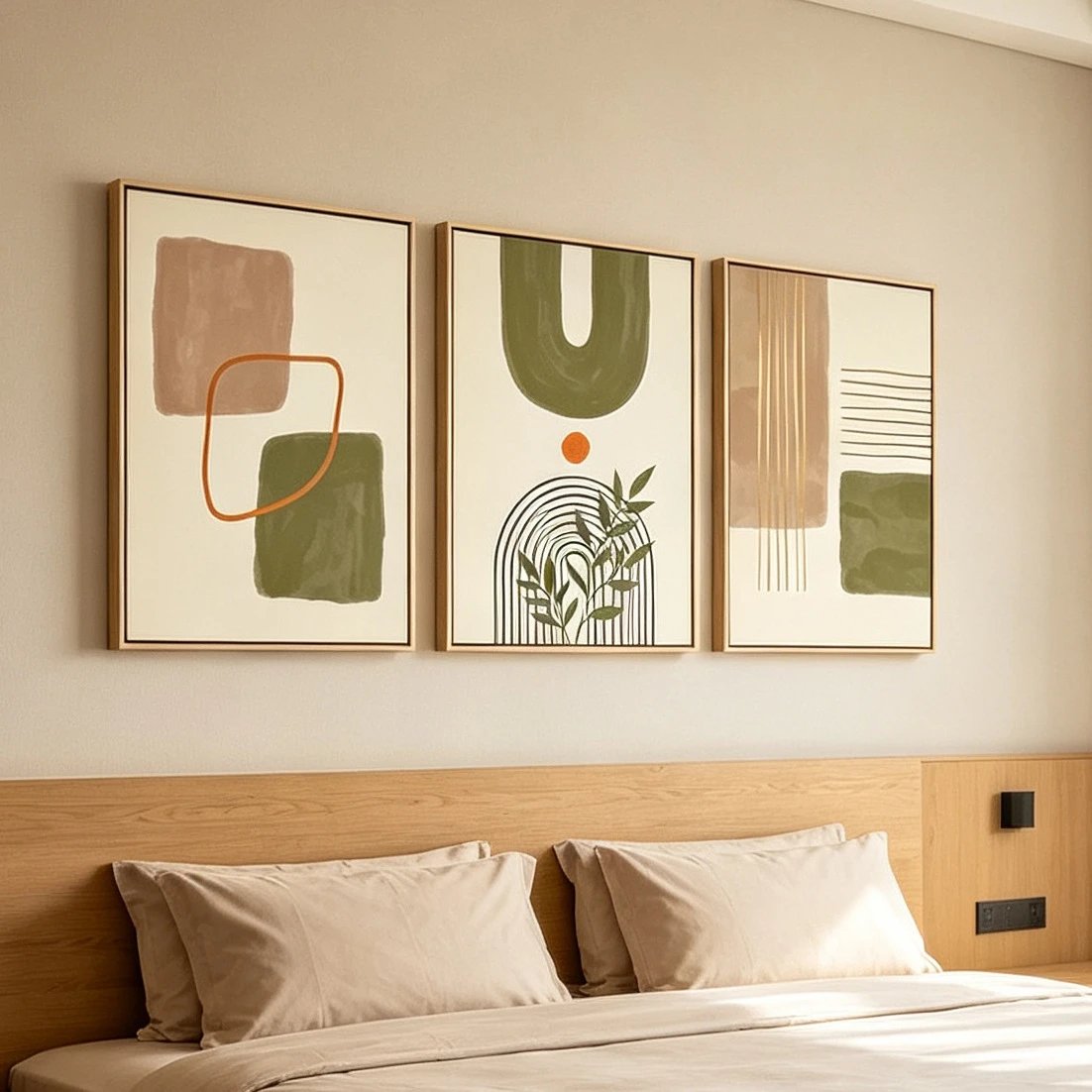 Nordic Morandi Geometric Abstract Green Plant Triptych Decorative Painting Factory Hotel Apartment Guest | Home Decor
