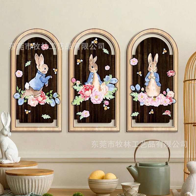 Peter Rabbit Cottage-style Style Wooden Arched Wall Hanging 3-piece Set Floral Wooden Children's Room | Wall Decor