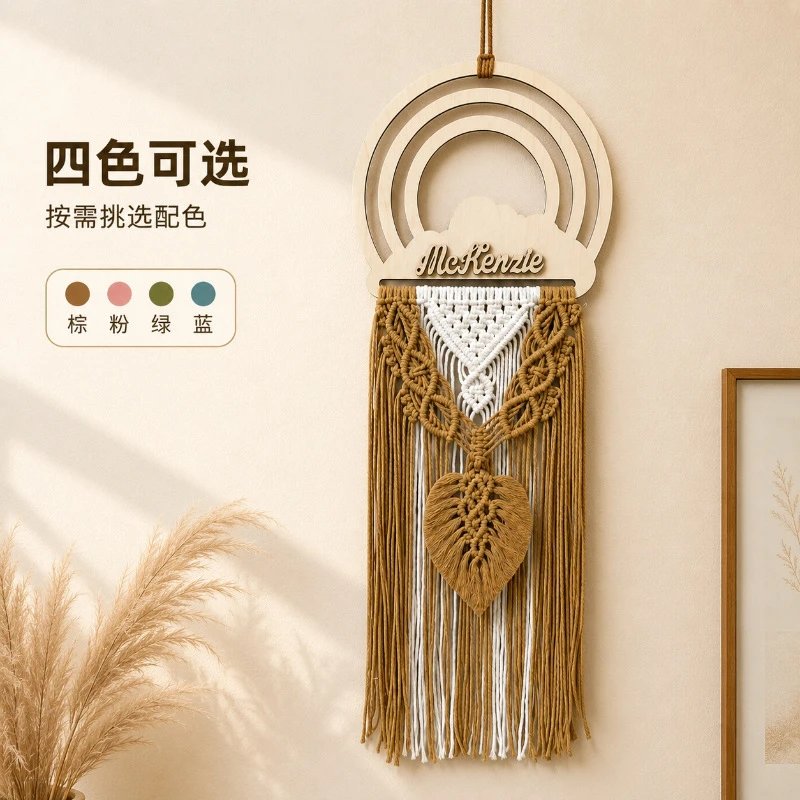 Nordic Rainbow Wood Ring Woven Hangings Cotton Rope Leaves Tassel Tapestry Bed And Breakfast Bedroom Wall Decor Drop Shipping