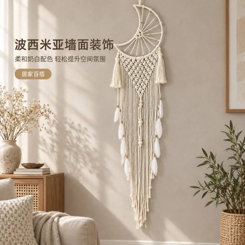 Handmade Moon Dream Catcher Bedroom Living Room Decor Hanging Wall Decor Tapestry Style Jewelry
