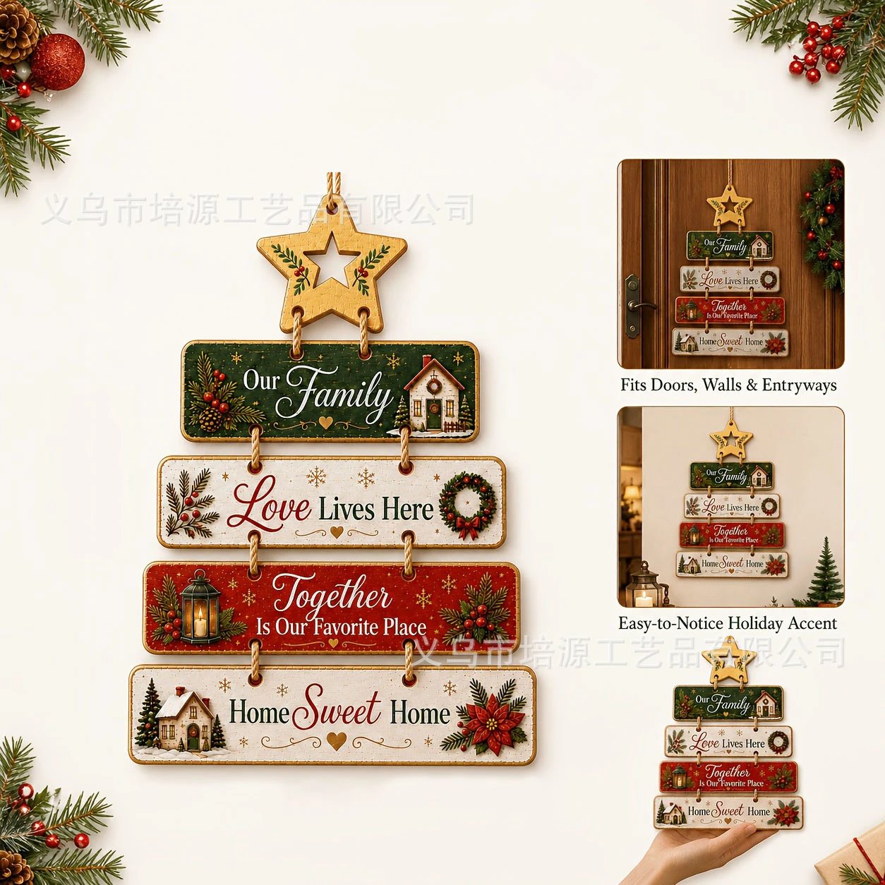 Christmas Wooden Door Hanging House Plate Holiday Party Scene Decor Wooden Pendant Hanging Wall Decor | Christmas Decor