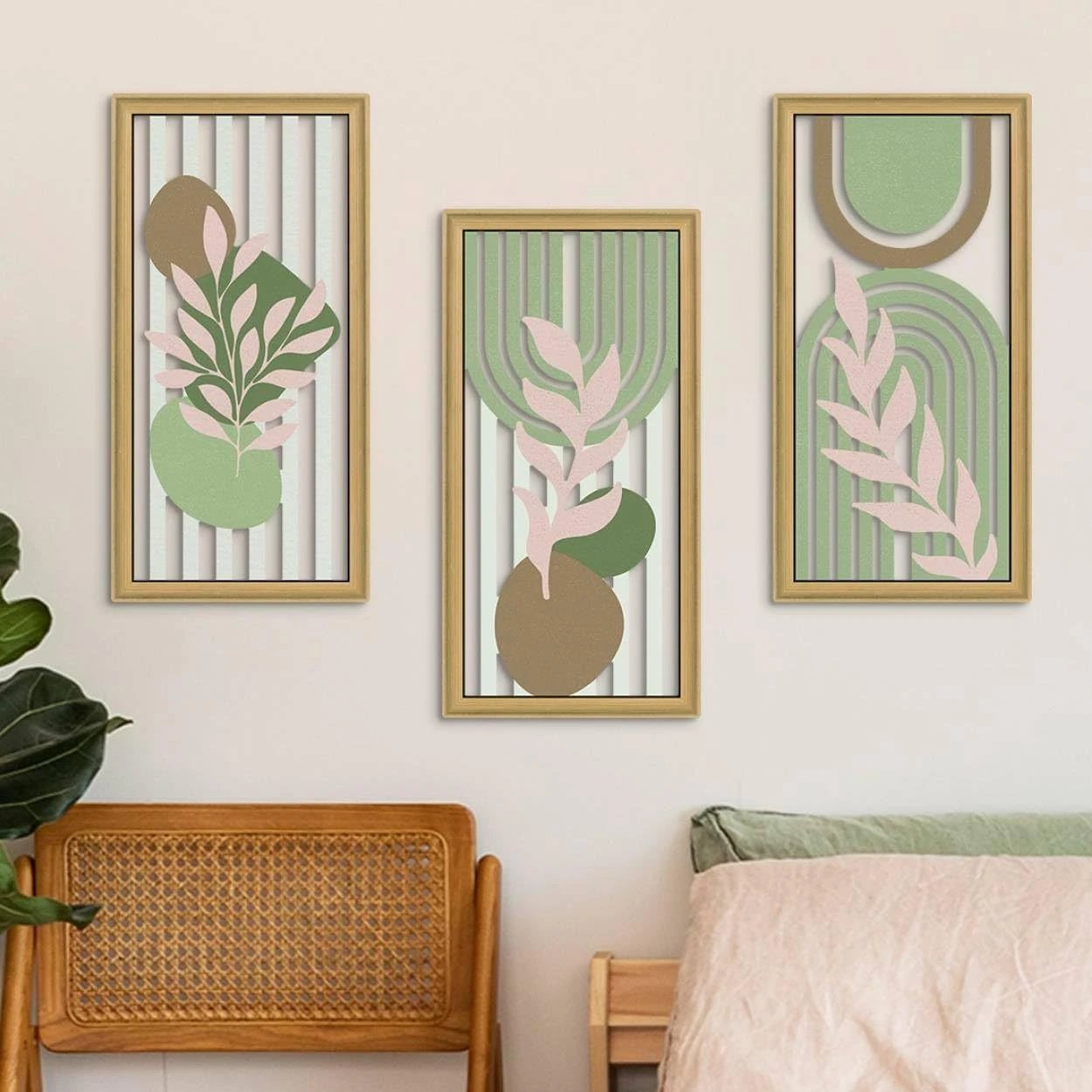 Bohemian Style Minimalist Plants Hollow Wooden Hanging Sign Geometric Lines Wall Hanging Wall Decor Wood Art Wall Decor