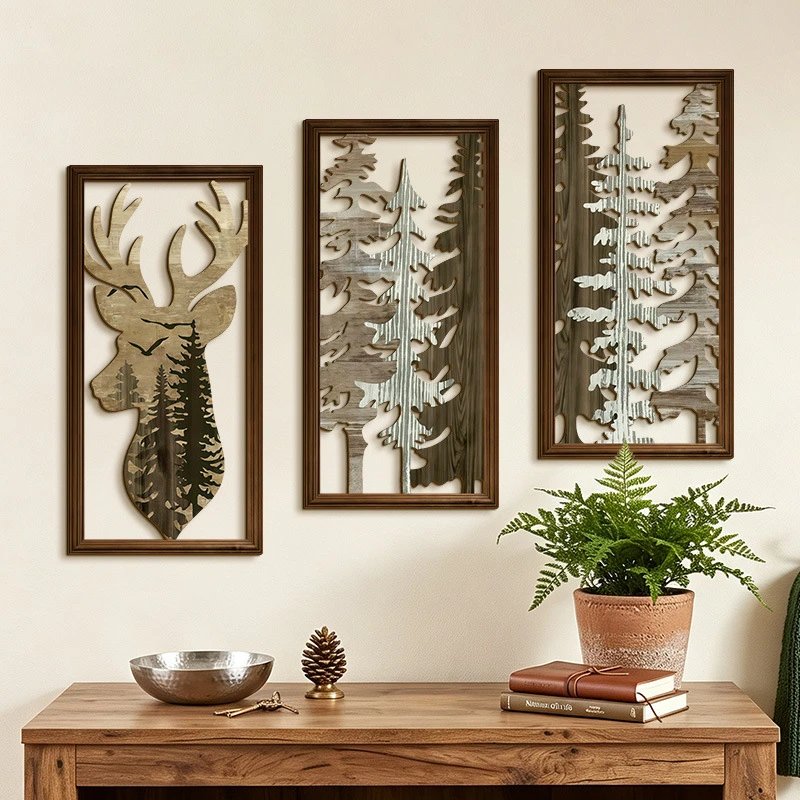Hot Style Retro Forest Elk Wooden Hollow Wall Hanging Bohemian Art Wood Art Retro Wall Decor