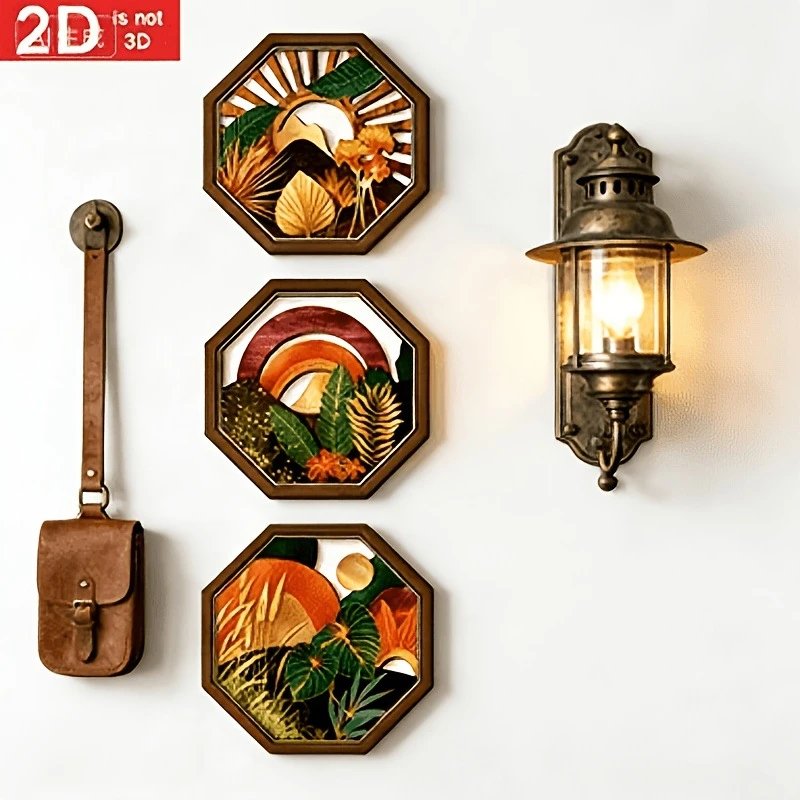 Foreign Trade Wooden Decorative Craft Retro Hanging Set Home Interior 2d Flat Wood Chip Wall Decor Supplies