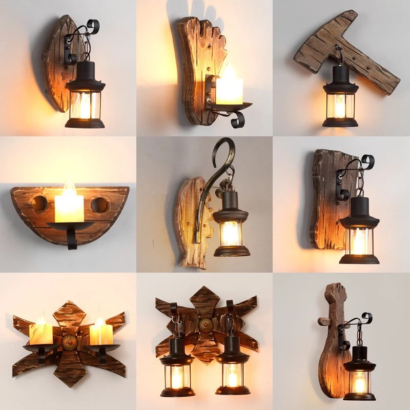 Retro Nostalgic Boat Wood Wall Lamp Industrial Style Creative Clothing Hot Pot Restaurant Bar Restaurant | Decorative Lighting