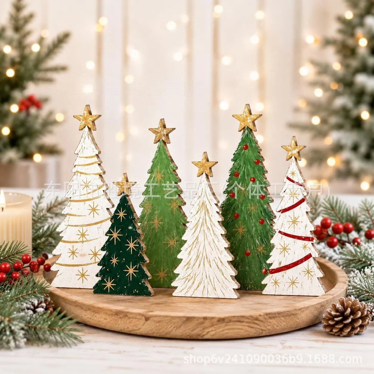 Christmas Decor Wooden Stars Christmas Tree Shape Home Desktop Decor Window Scene Decor