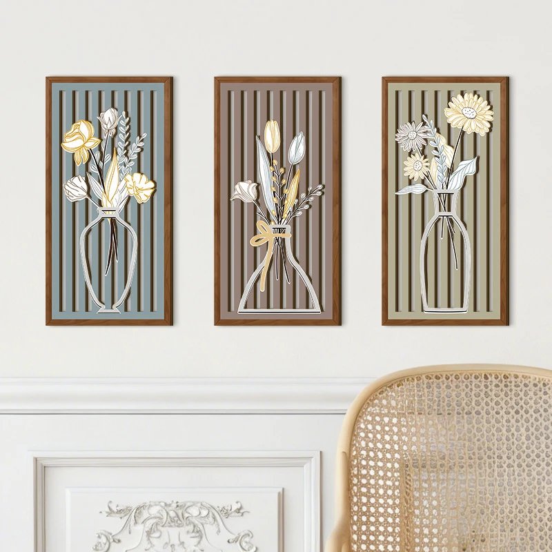 Daisy Flower Hollow Wooden Hanging Line Vase Wood Art Wall Hanging Wall Decor Living Room Bedroom Wall Decor