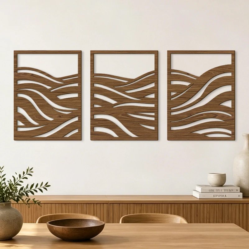 Wall Wooden Creative Polish Line Hollow Pendant Simple Home Bedroom Wall Decor Wall Hanging Wholesale