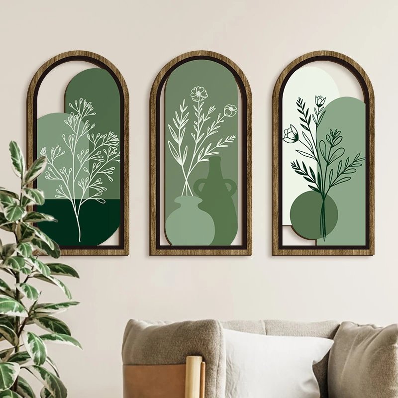 Bohemian Green Abstract Arch Hollow Board Cottage-style Wooden Sign Wall Decor Living Room Wall Hanging