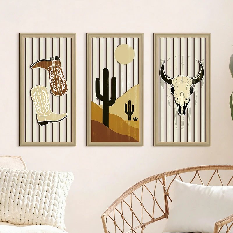 Bohemian Style Abstract Wooden Hollow Board Western Cowboy American Country Decor Wooden Hanging Sign | Home Decor