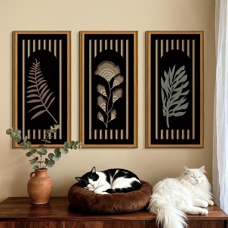Retro Plant Hollow Wooden Pendant Wall Hanging Black Art Wall Decor Wooden Hanging Sign Wall