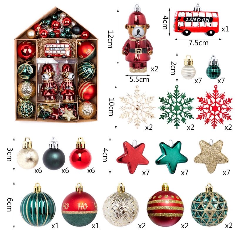 Christmas Ball 70pcs Painted Ball Special-shaped Ball House Boxed Christmas Tree Hanging Christmas Decor