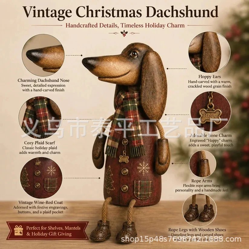 Hot Style Retro Christmas Dachshund Shelf Chair Table Top Decor Ornament | Christmas Decor