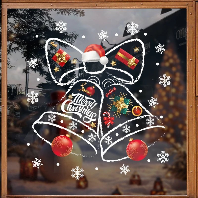 Christmas Decor Christmas Bells Electrostatic Window Grilles Scene Layout Glass Stickers Window Display Snowflakes