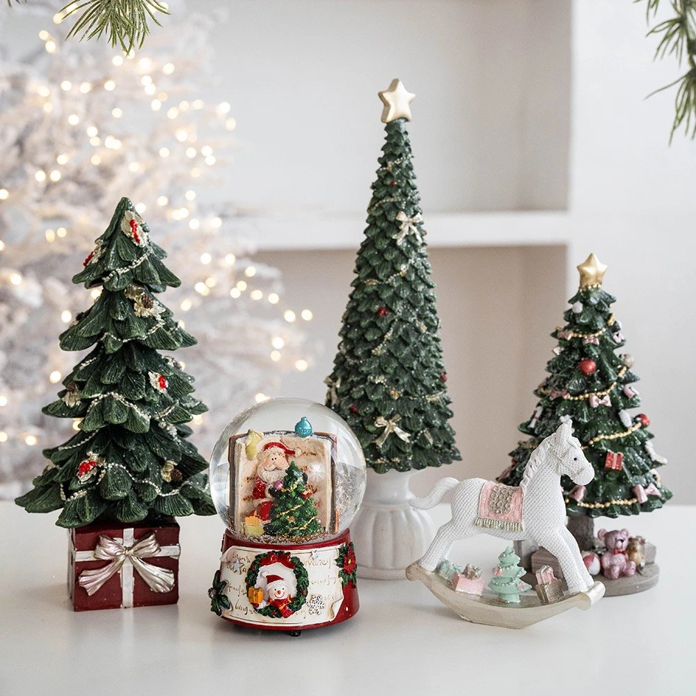 Resin Santa Claus Rocking Horse House Tabletop Decor Home Festive Atmosphere Ornament Christmas Gifts | Christmas Decor